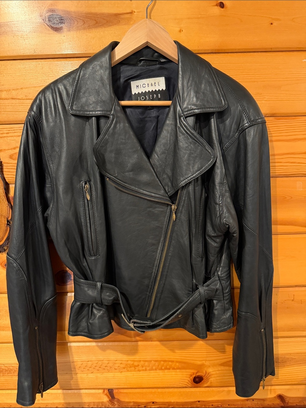 Black Leather Asymmetric Moto Jacket - Women's